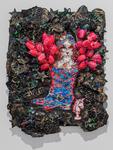 Irena Jurek; Whoa Buckaroo, 2017; acrylic, pencil, glitter, ink, mixed media and found object on panel; 22,5 x 18 in.